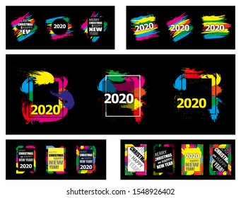 Set modern frame for Happy New Year 2020 and Christmas . Dynamic geometric colorful design elements for a flyer, business cards, brochures, presentations, etc. Vector illustration.