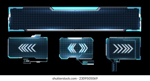 Set von modernen Frames, Callouts für User-Menü-Interface-Elemente im futuristischen Stil. Game futuristische digitale Anzeige, hud tech Zukunftsbild. Informationskastenbalken, moderne digitale Bildlayoutvorlage