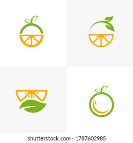 Set of Modern fresh orange logo vector illustration, Fresh Orange Slice Logo Design Template