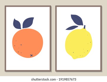 Set modern fruit wall art in trending colors. Vector illustration.