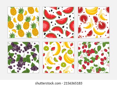 Set of modern fruits seamless patterns. Perfect for fabric, textile, print or wrapping. Vector illustartion.