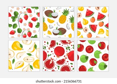 Set of modern fruits seamless patterns. Perfect for fabric, textile, print or wrapping. Vector illustration.
