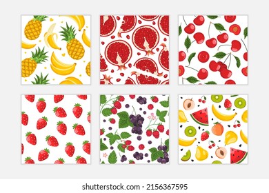 Set of modern fruits seamless patterns. Perfect for fabric, textile, print or wrapping. Vector illustration.
