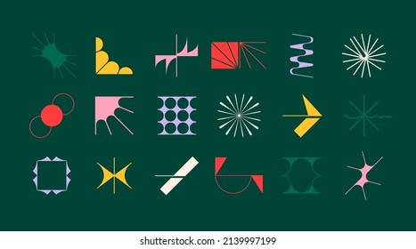 Set of modern futuristic figures. Abstract geometric shapes in brutalism style. Fragile vector objects with thin outline. Vector illustration