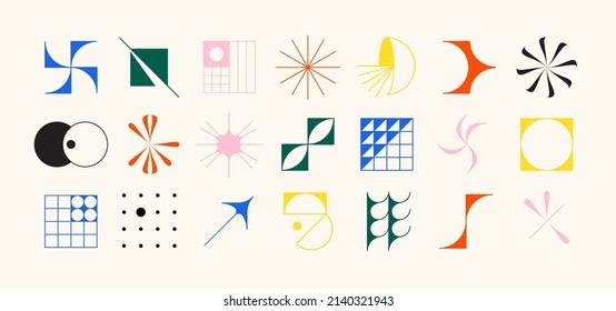 Set of modern futuristic figures. Abstract geometric shapes in brutalism style. Fragile vector objects with thin outline