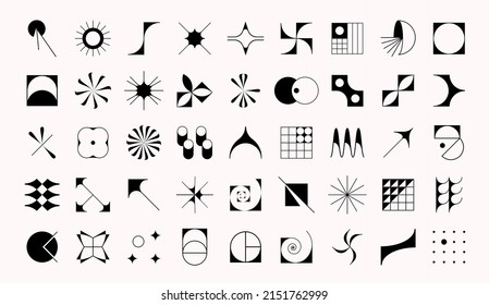 Set of modern futuristic figures. Abstract geometric shapes in brutalism style. Fragile vector objects with thin outline. Vector illustration