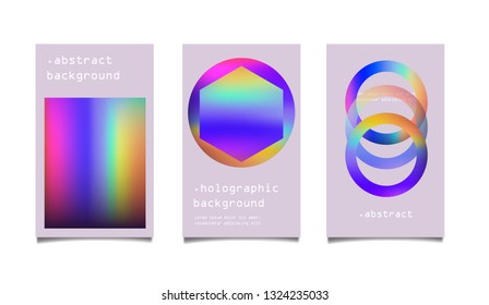 Set of modern futuristic posters with holographic geometric figures for music event. Vaporwave/ synthwave style.