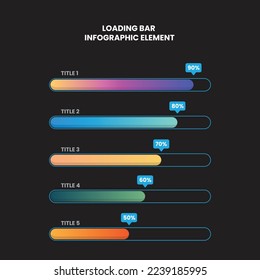 Conjunto de barra de carga y amortiguador de progreso futurista moderno. Ilustración de vectores de infografía para barra de progreso. Perfecto para presentaciones, infografías, afiches y folletos.