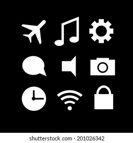 Set of modern gadget icons in black background 