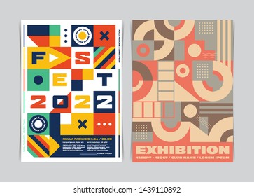Set of Modern Geometric Abstract flyers template. Vector illustration.