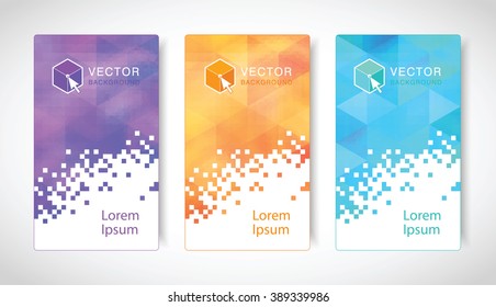 Set of modern geometric banners with polygonal background. Vector illustration