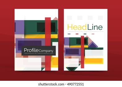 Set of modern geometric business annual report covers. Vector abstract backgrounds