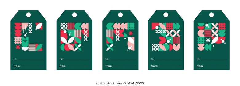 Conjunto de etiquetas de regalo de Navidad geométricas modernas. Vector