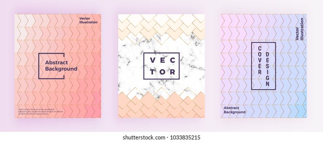 Set modern geometric designs with gold lines, pastel pink colors and marble texture background. Template for invitation, card, design, banner, wedding, brochure, web, flyer