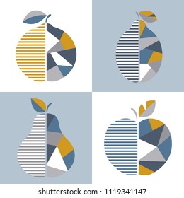 Set of modern geometric fruit illustration. Vector design. Good for printing.