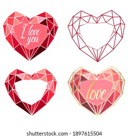 Set of Modern geometric heart. Vector art illustration.
