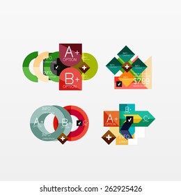 Set of modern geometric infographic web or app layouts, color paper graphics with sample text