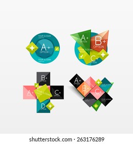 Conjunto de diseños modernos de aplicaciones o web de infografía geométrica, gráficos de papel de color con texto de ejemplo