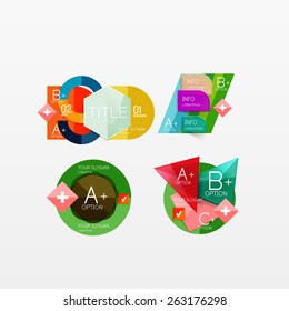 Set aus modernen geometrischen Infographischen Web- oder App-Layouts, Farbpapiergrafiken mit Beispieltext