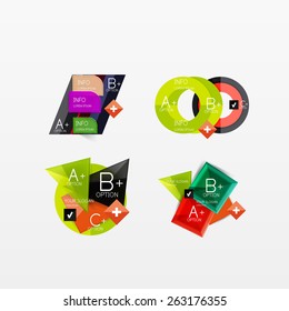 Set of modern geometric infographic web or app layouts, color paper graphics with sample text
