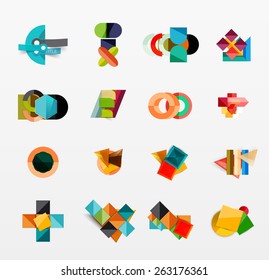 Set of modern geometric infographic web or app layouts, color paper graphics with sample text