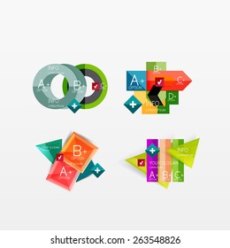 Conjunto de diseños modernos de aplicaciones o web de infografía geométrica, gráficos de papel de color con texto de ejemplo