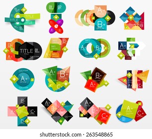 Set of modern geometric infographic web or app layouts, color paper graphics with sample text