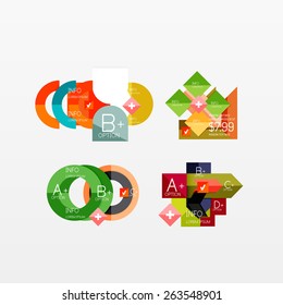 Set of modern geometric infographic web or app layouts, color paper graphics with sample text