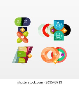 Set of modern geometric infographic web or app layouts, color paper graphics with sample text