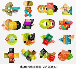 Set of modern geometric infographic web or app layouts, color paper graphics with sample text