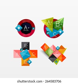 Set of modern geometric infographic web or app layouts, color paper graphics with sample text