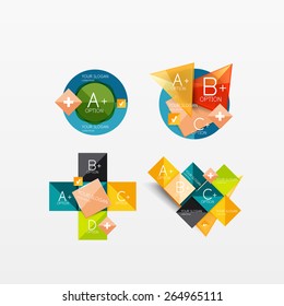 Conjunto de diseños modernos de aplicaciones o web de infografía geométrica, gráficos de papel de color con texto de ejemplo