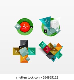 Set of modern geometric infographic web or app layouts, color paper graphics with sample text