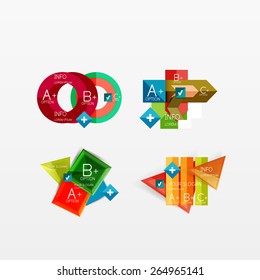 Set of modern geometric infographic web or app layouts, color paper graphics with sample text