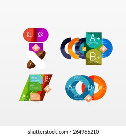 Set of modern geometric infographic web or app layouts, color paper graphics with sample text