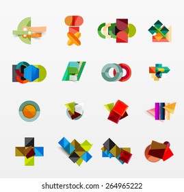 Set of modern geometric infographic web or app layouts, color paper graphics with sample text