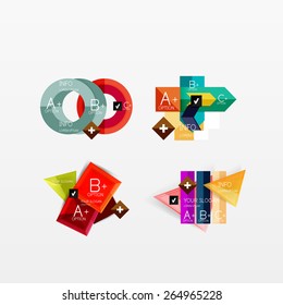 Set of modern geometric infographic web or app layouts, color paper graphics with sample text
