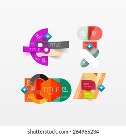 Set of modern geometric infographic web or app layouts, color paper graphics with sample text