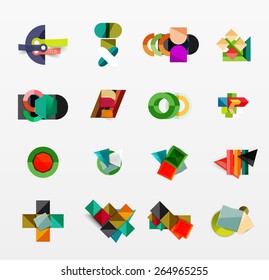 Conjunto de diseños modernos de aplicaciones o web de infografía geométrica, gráficos de papel de color con texto de ejemplo