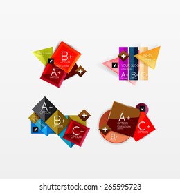 Set aus modernen geometrischen Infographischen Web- oder App-Layouts, Farbpapiergrafiken mit Beispieltext