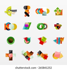 Set of modern geometric infographic web or app layouts, color paper graphics with sample text