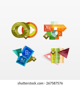 Set of modern geometric infographic web or app layouts, color paper graphics with sample text