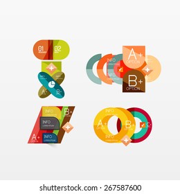 Set of modern geometric infographic web or app layouts, color paper graphics with sample text