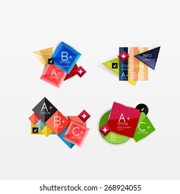 Conjunto de diseños modernos de aplicaciones o web de infografía geométrica, gráficos de papel de color con texto de ejemplo
