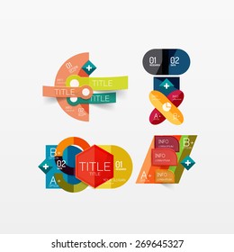 Conjunto de diseños modernos de aplicaciones o web de infografía geométrica, gráficos de papel de color con texto de ejemplo