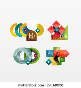 Set of modern geometric infographic web or app layouts, color paper graphics with sample text