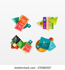 Set of modern geometric infographic web or app layouts, color paper graphics with sample text