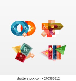 Set of modern geometric infographic web or app layouts, color paper graphics with sample text