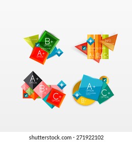 Set of modern geometric infographic web or app layouts, color paper graphics with sample text