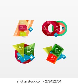 Set of modern geometric infographic web or app layouts, color paper graphics with sample text